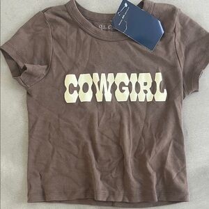 NWT Brandy Melville Brown Cowgirl Graphic 100% Cotton T-Shirt Size Small